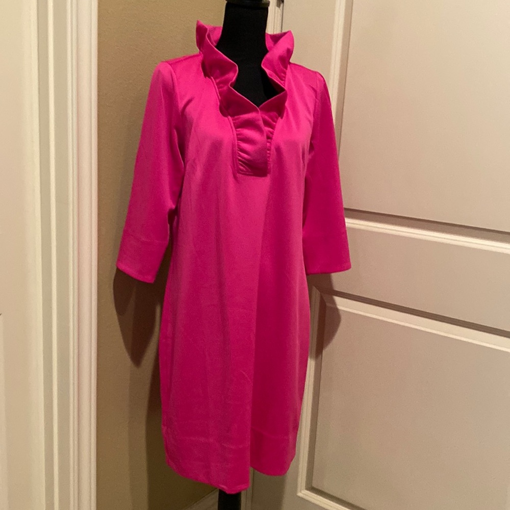 Gretchen Scott hot pink ruffle dress